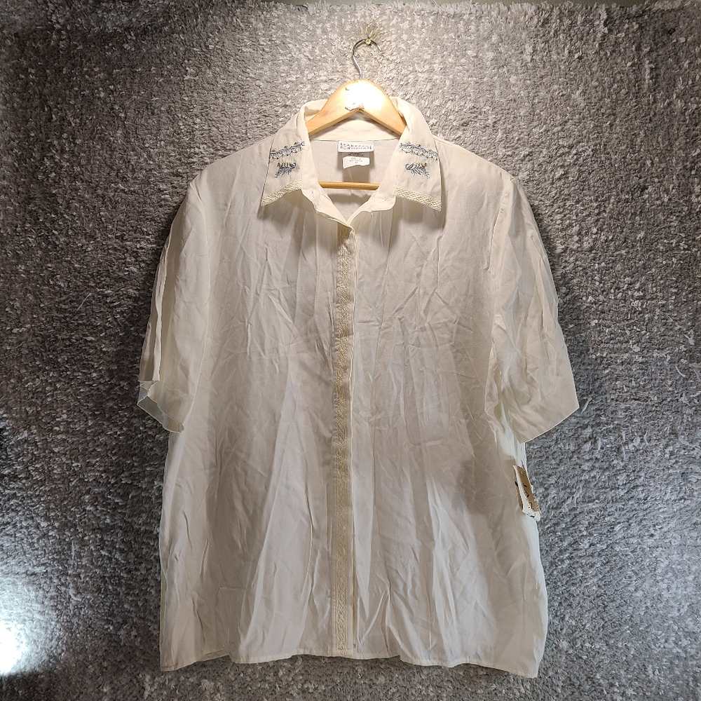 Jantzen Classics Button Up Shirt Embroidered Short Sleeve 18 Vintage NWT